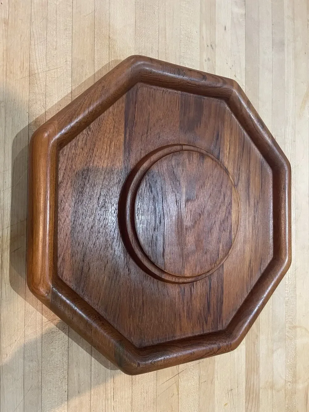 Vtg Goodwood 14” Teak Wood Cheeseball Board Tray Charcuterie Appetizers Octagon